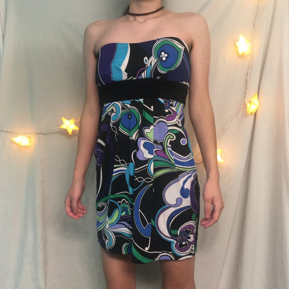 JFW Strapless Blue Green Purple Dress
